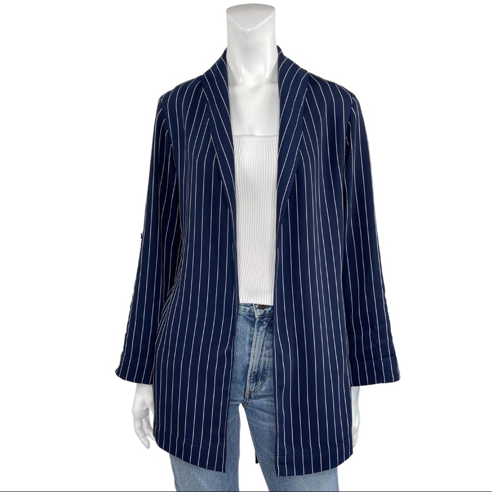 Babaton Navy Pinstripe Open Blazer